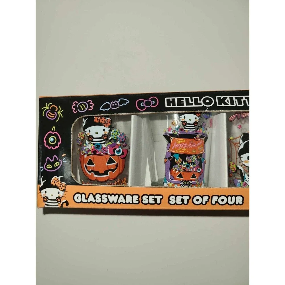 Sanrio Hello Kitty Shot Glass Halloween Glassware 4 pc Set 1.5 oz Glasses NEW
